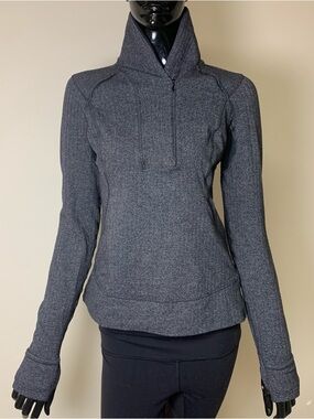 Lululemon Think Fast Pullover Size 6 Women’s Black Grey Rulu Highneck Sweatshirt